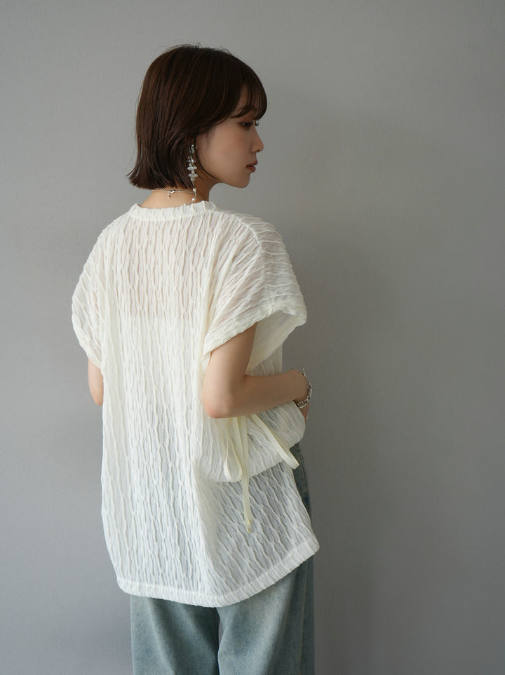 [Pre-order] Arm shirring sheer design mellow pullover/ivory