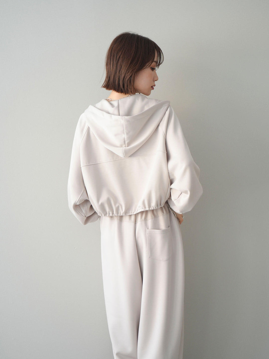 [SET]バイカラー異素材ライトポンチクロップドZIPフーディー+バイカラー異素材サイドラインライトポンチパンツ(2set)