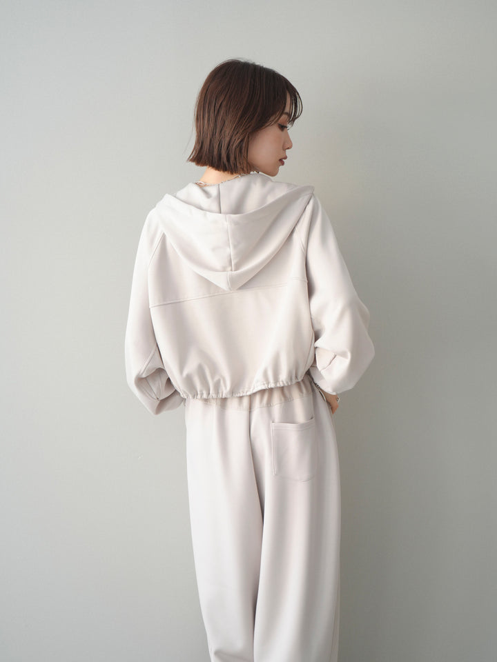 [SET]バイカラー異素材ライトポンチクロップドZIPフーディー+バイカラー異素材サイドラインライトポンチパンツ(2set)