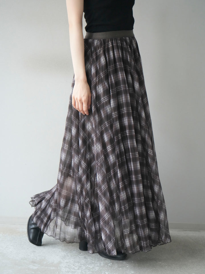 [予約]チェック柄ワッシャープリーツスカート/brown