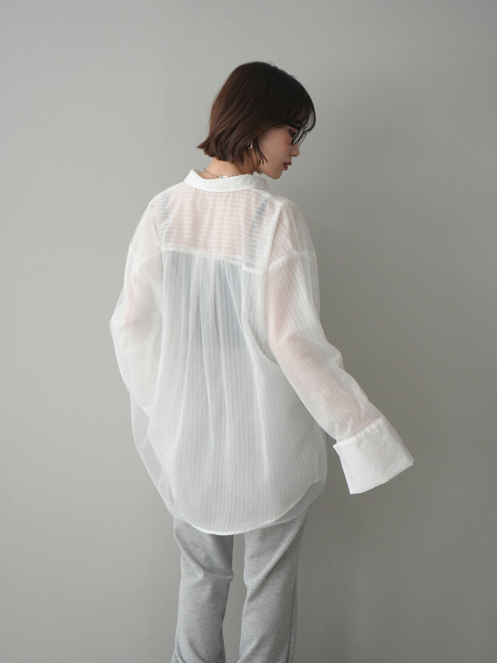 [予約]チュールレイヤードストライプシアーシャツ/offwhite