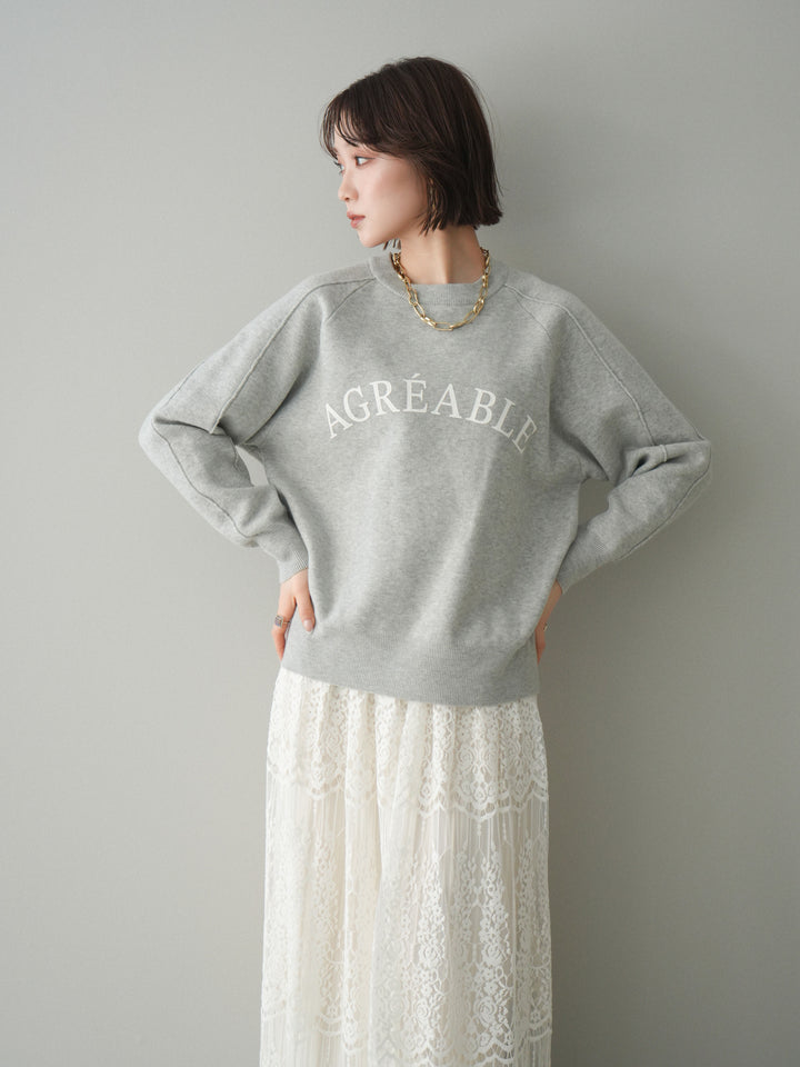 [予約]半ラバープリントロゴスウェットライクニットプルオーバー/mokugray