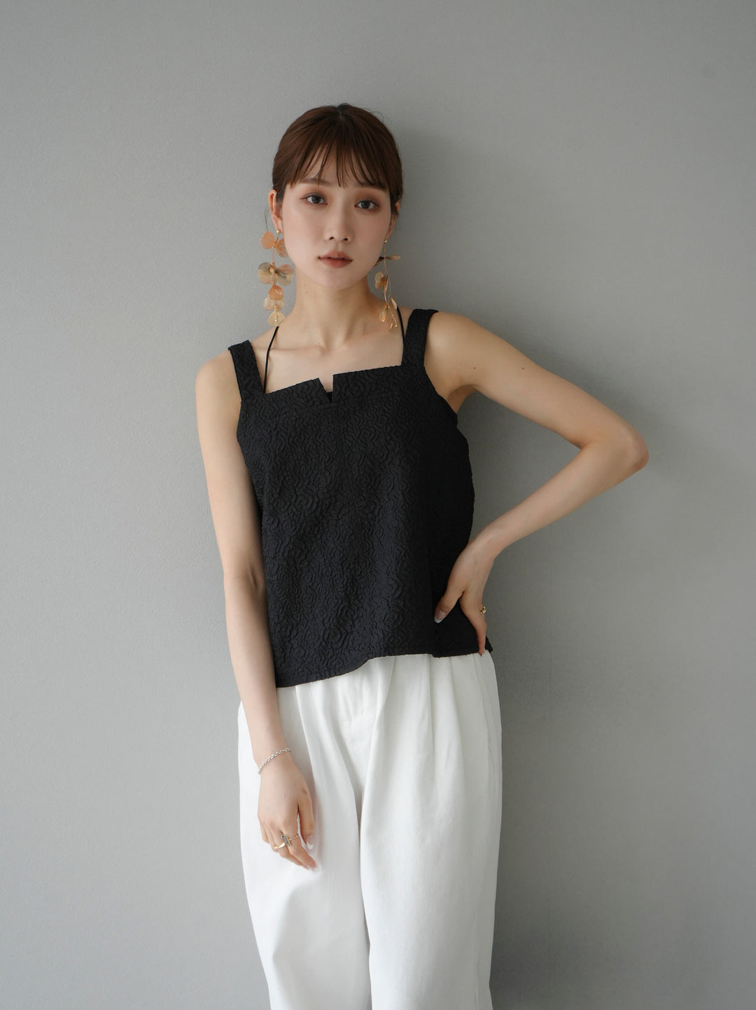 [Pre-order] Puffy Jacquard Bustier Cami Top/Black