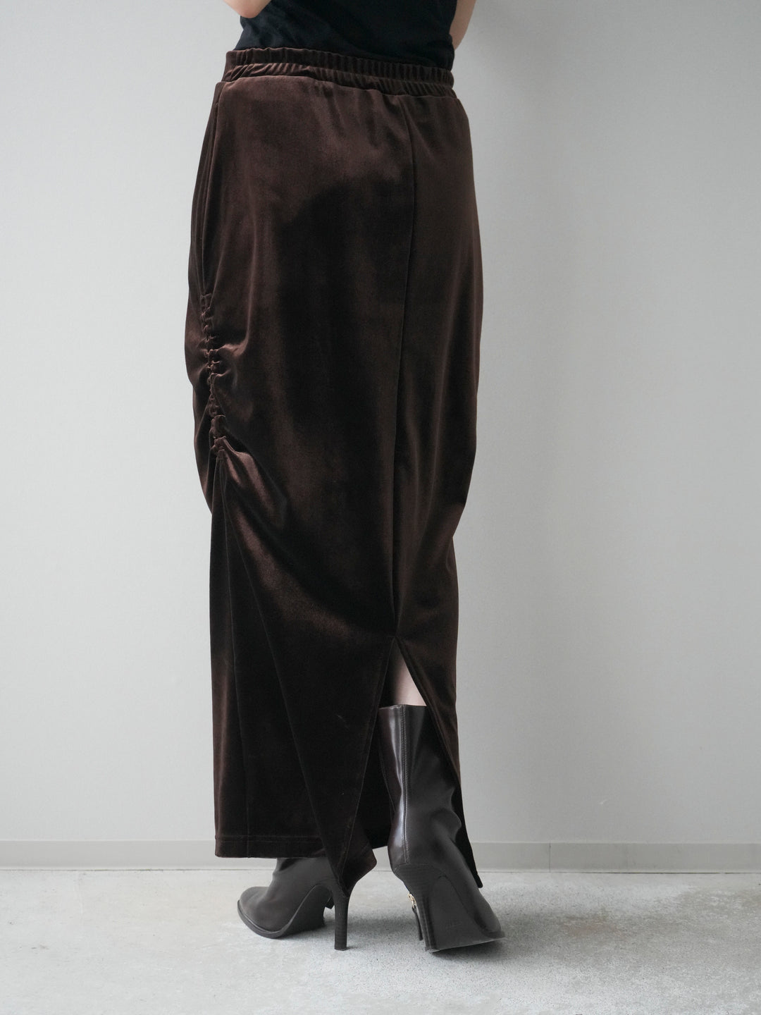 [予約]ギャザーベロアスカート/brown