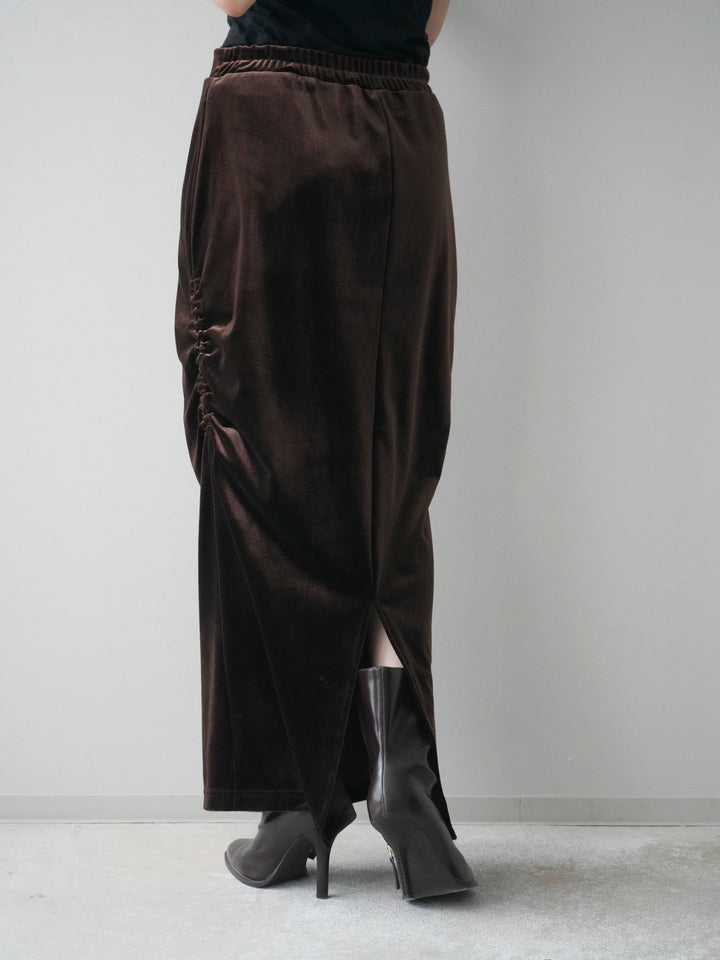 [予約]ギャザーベロアスカート/brown