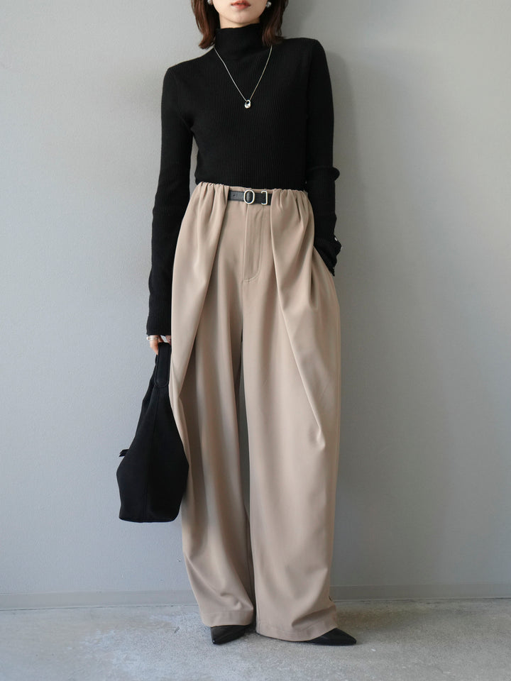 [予約]袖ボタンボトルネックリブニットトップス/ブラック