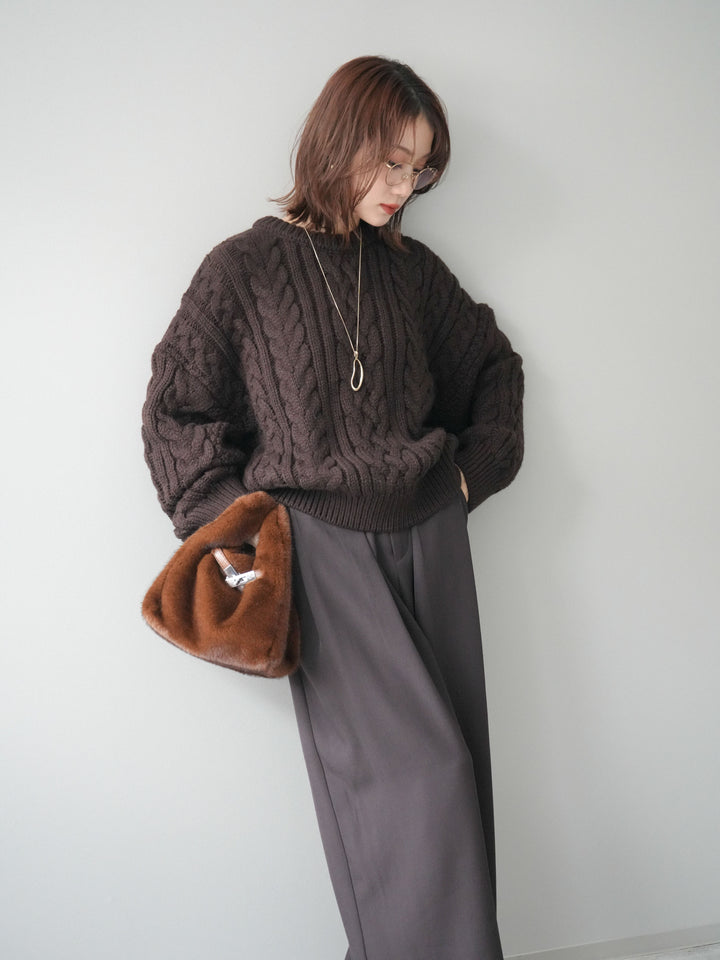 [予約]ボリュームケーブルニットプルオーバー/brown