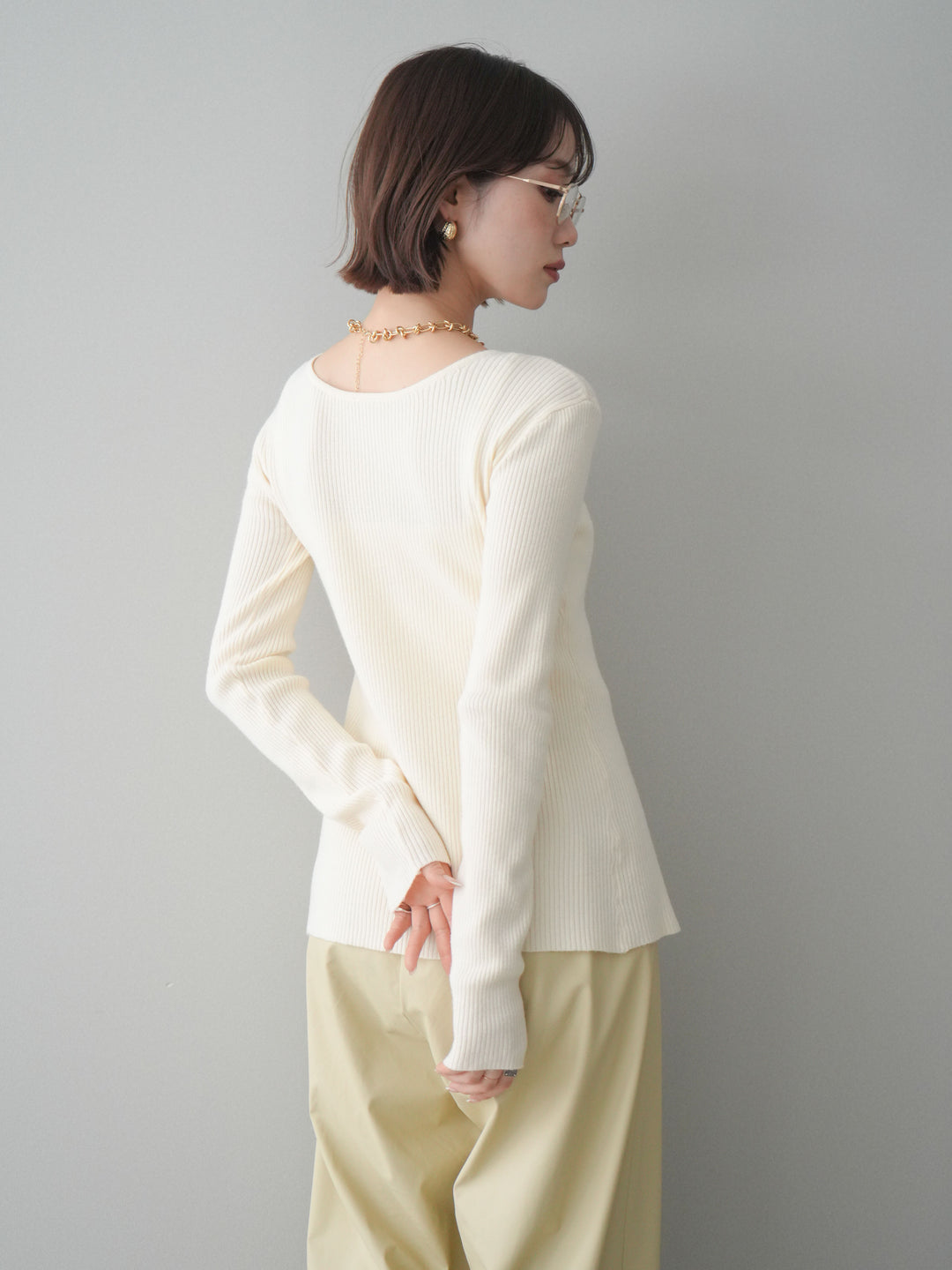 [予約]前後2WAYリブ編みクルーネックカーディガン/ivory