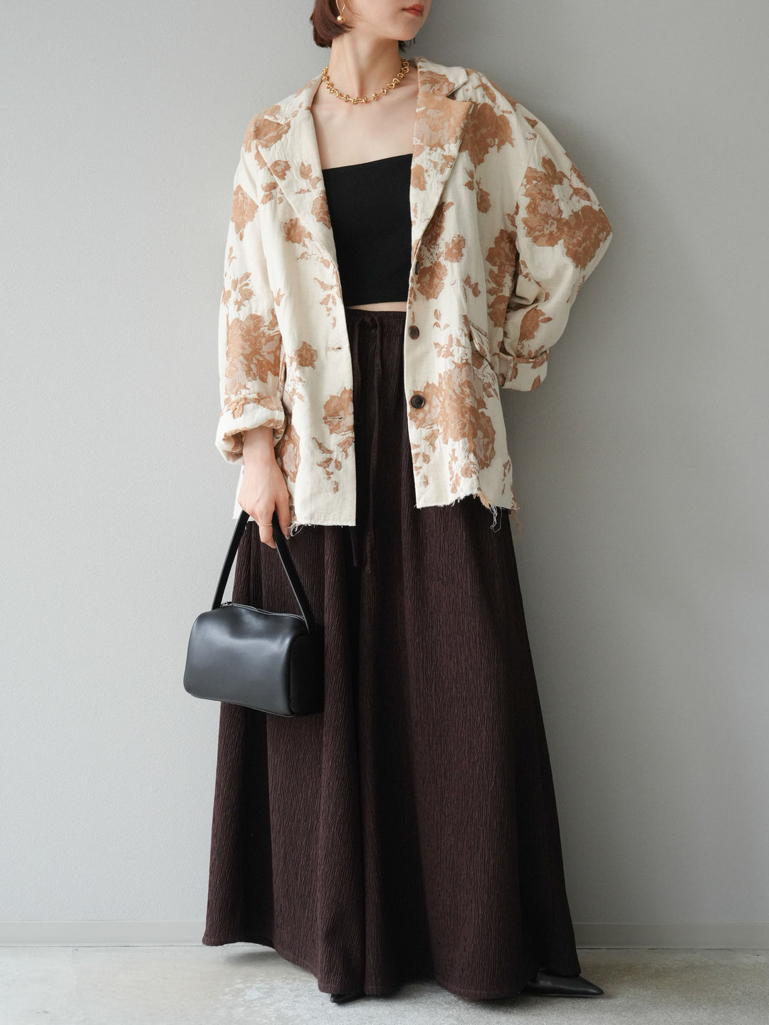 [予約]ジャガードカットオフジャケット/ベージュ