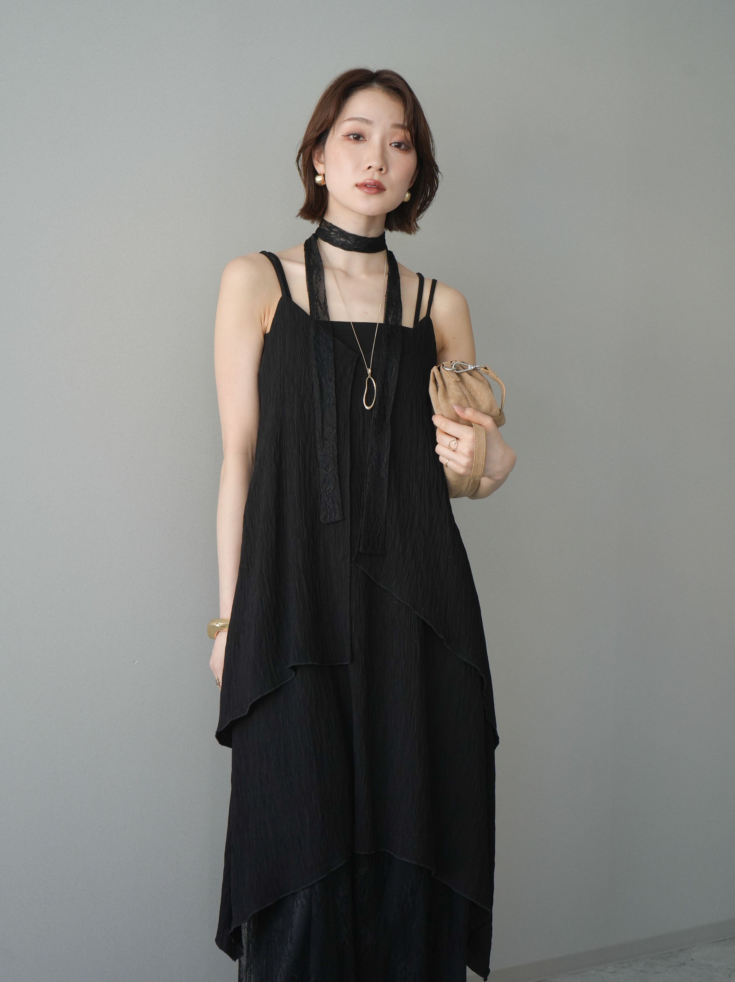 予約]レース切替アシンメトリーワンピース/black – Lumier