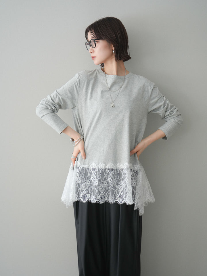 [SET]裾レースロングスリーブTシャツ+選べるアクセセット(2set)