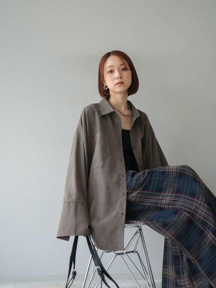 [予約]スエードライクBIGカフスオーバーシャツ/ブラウン