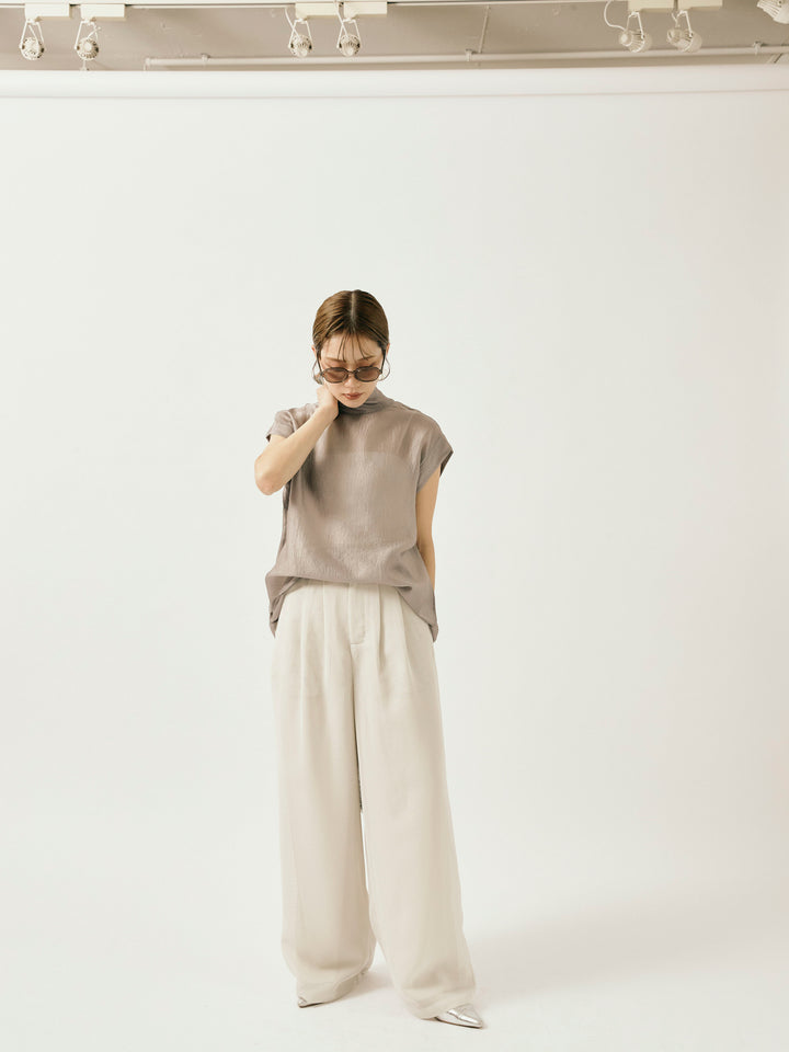 【Allure】[SET]シャイニーシアーブラウス+メッシュタックワイドパンツ(2set)