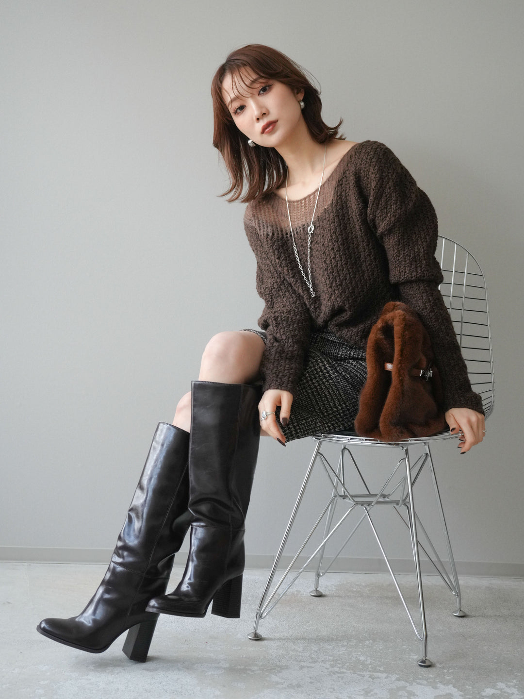 [予約]ダメージデザインニットプルオーバー/brown