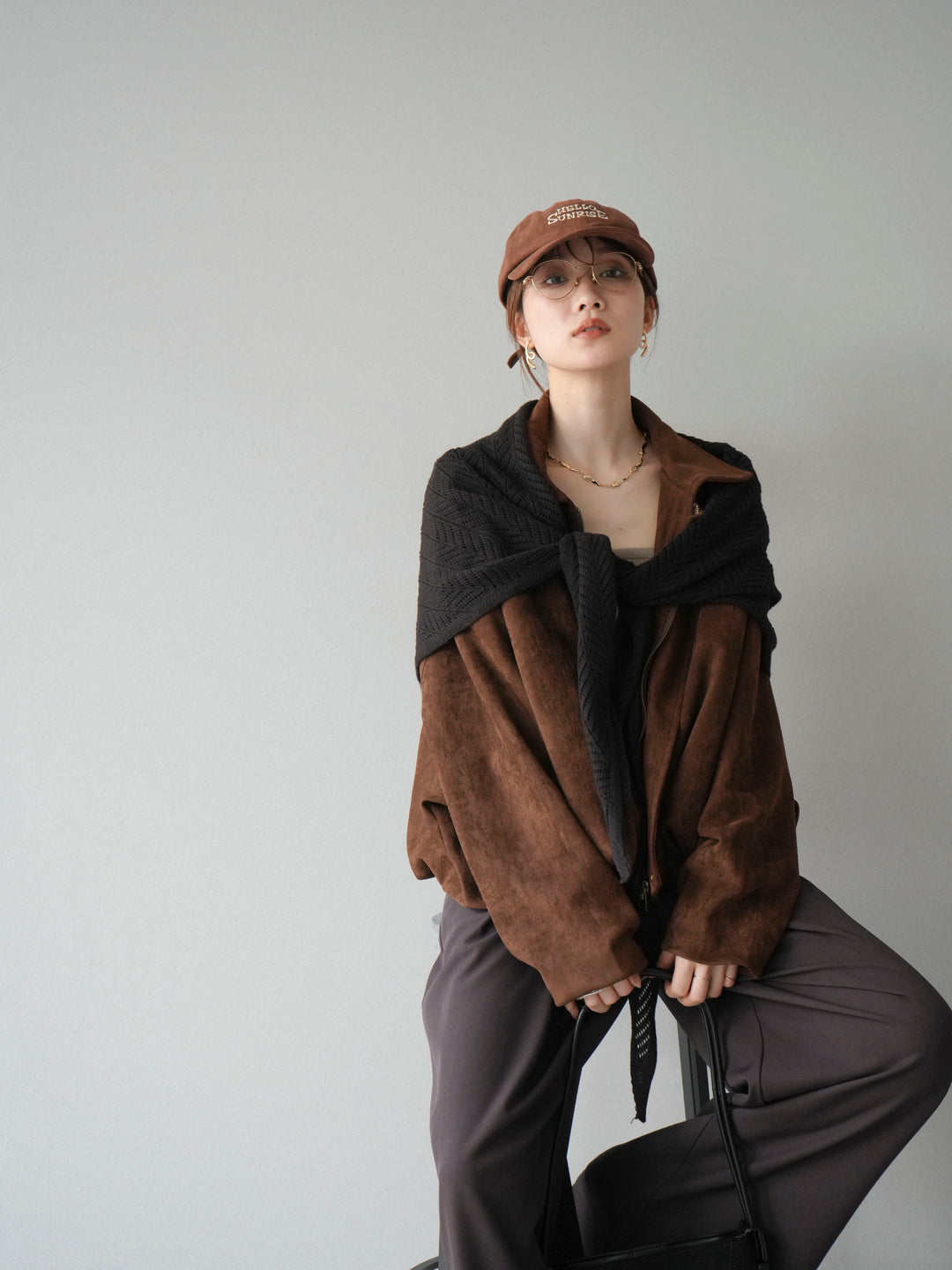 [SET] 麂皮外套+皮帶環設計寬褲（2套）