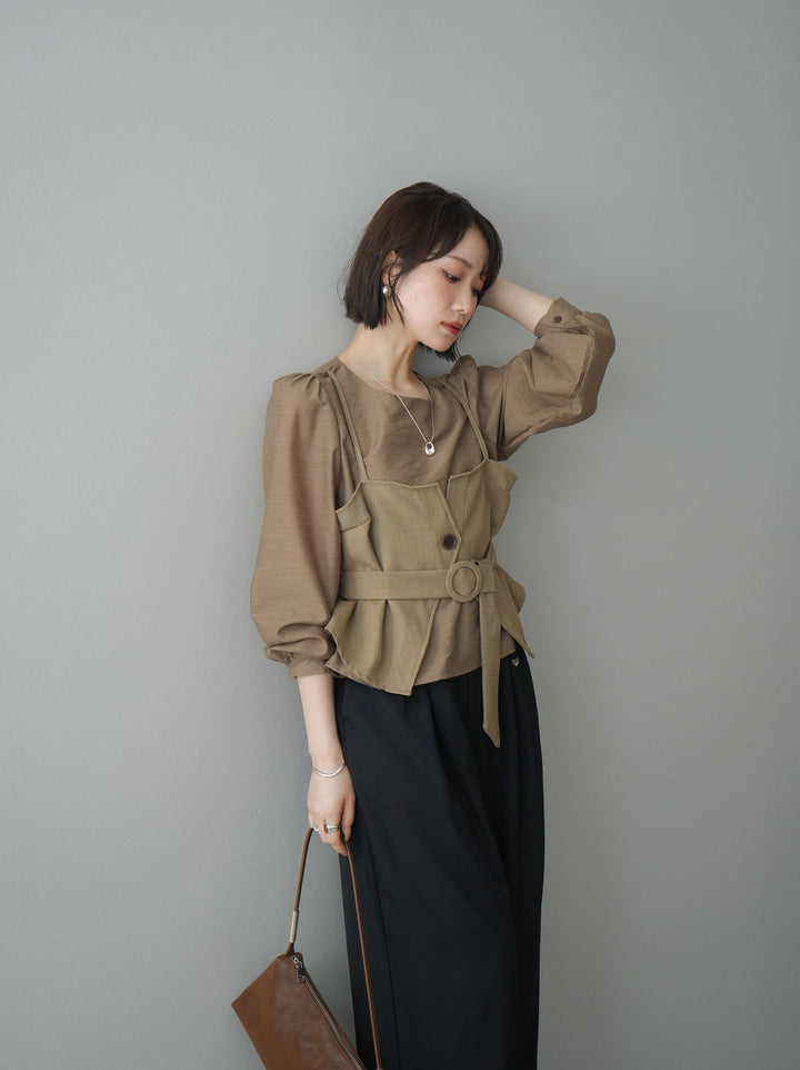 [SET]異素材ビスチェドッキングブラウス+選べるアクセセット(2set)