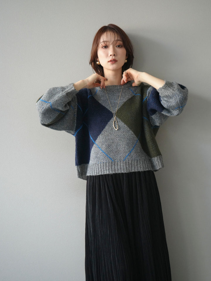 [SET]配色ステッチアーガイル柄ニットプルオーバー+配色ステッチアーガイル柄ニットプルオーバー(2set)