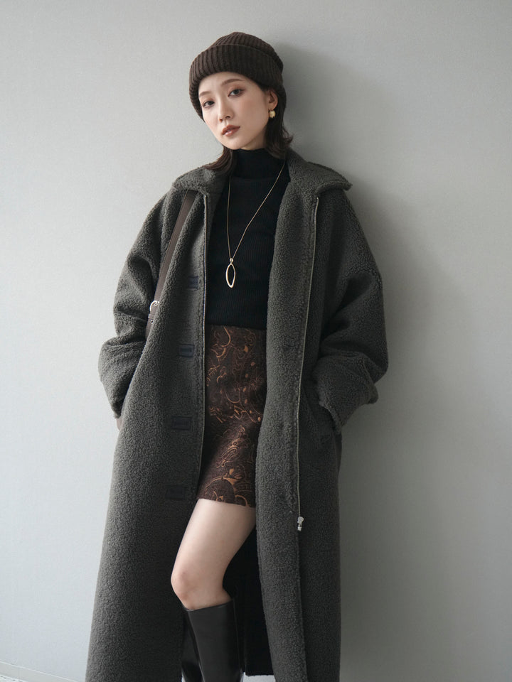 [予約]ボアxムートンロングコート/charcoal