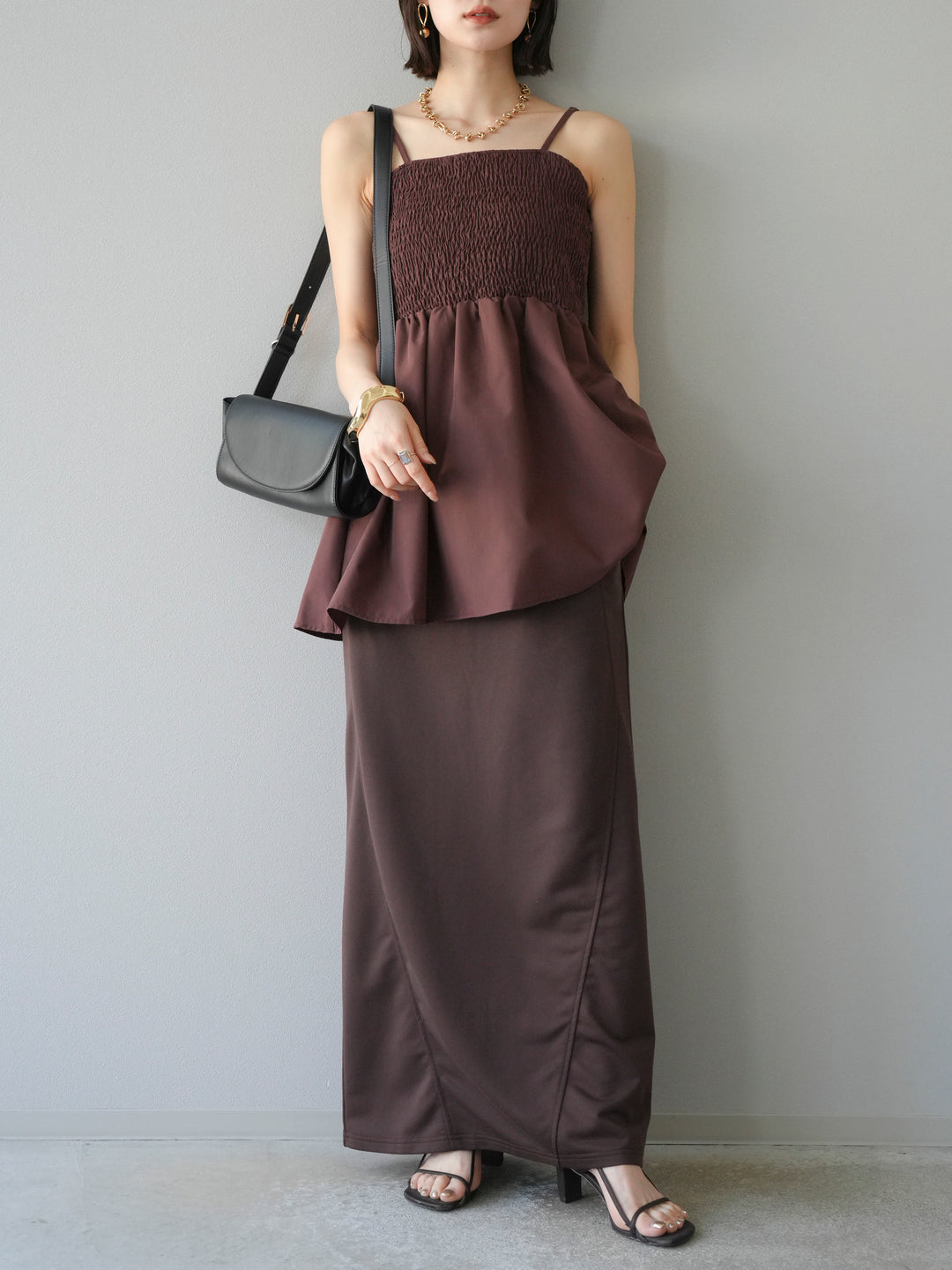 [予約]シャーリングフレアキャミプルオーバー/ブラウン