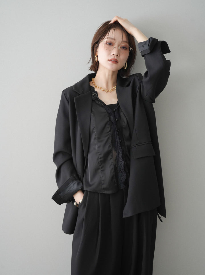 [SET]バックスリットデザインジャケット+ノースリサテンレースキャミソール(2set)