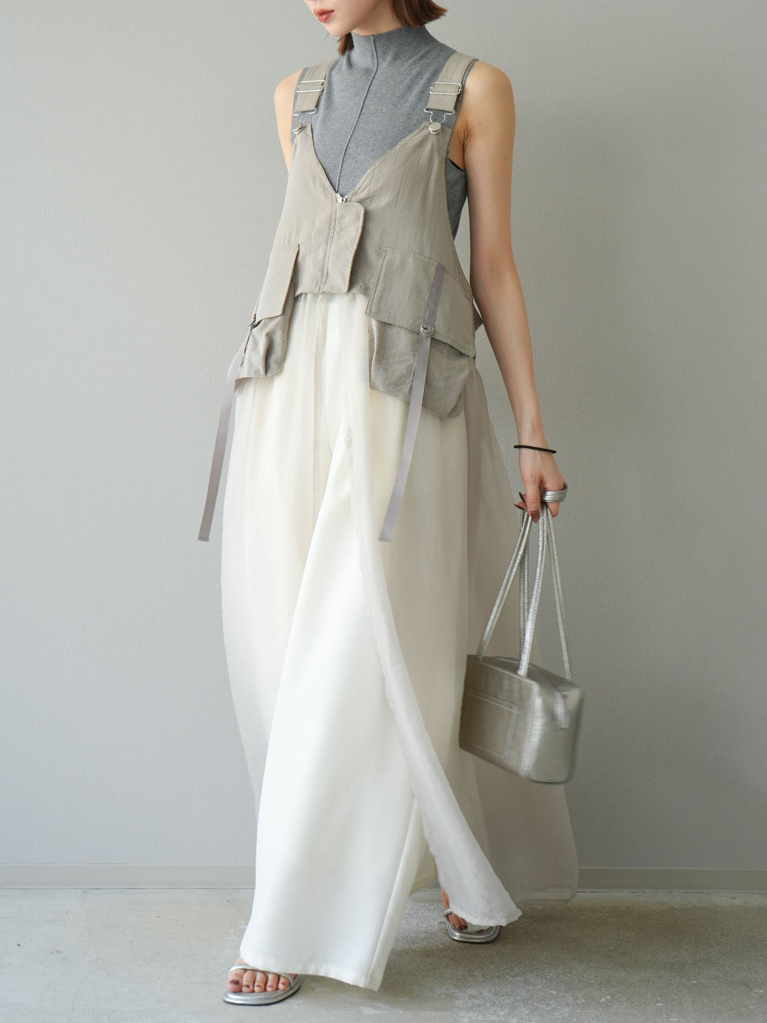 [予約]タクティカルベストオーガンザワンピース/グレージュ