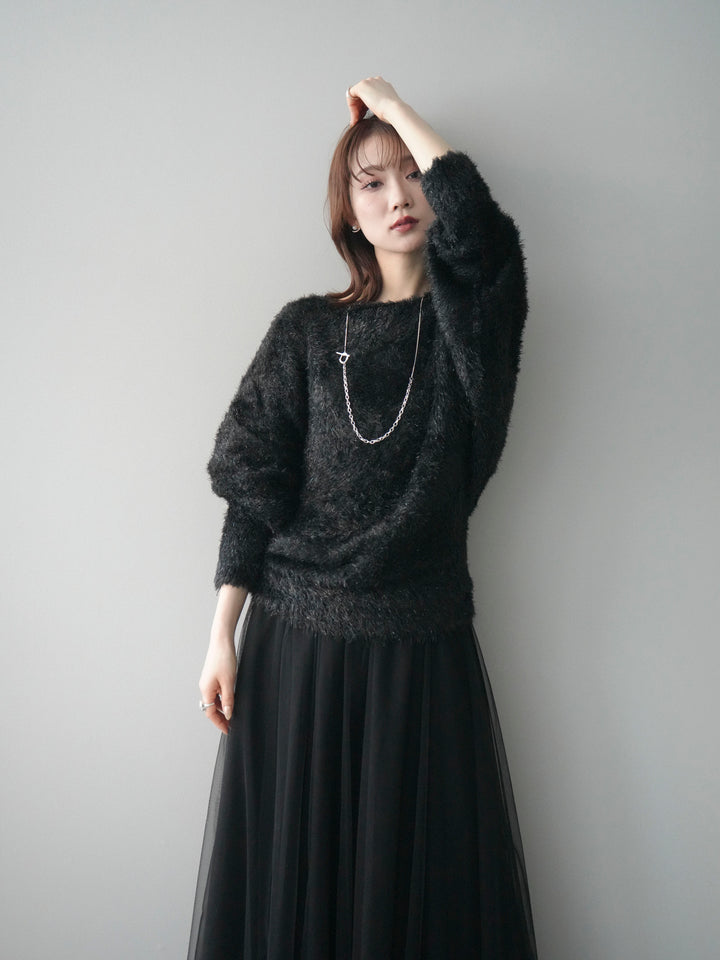 [予約]ラメシャギードルマンニットプルオーバー/black