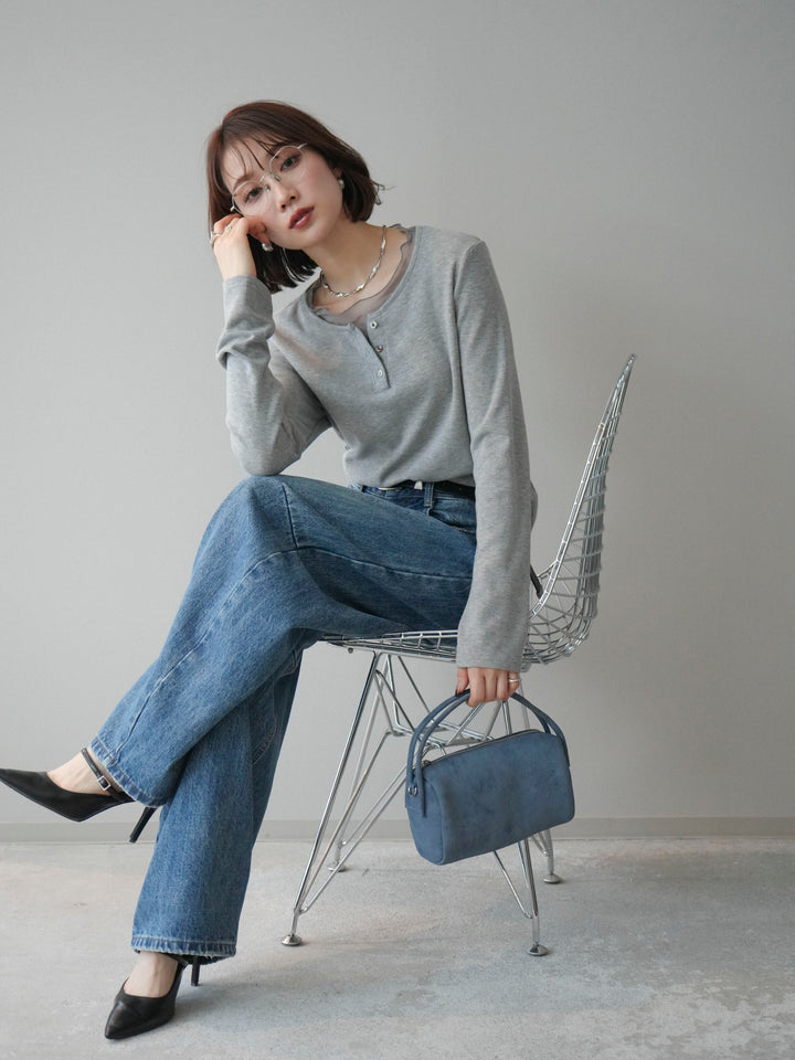 [予約]チュールレイヤードヘンリーネックカットソー/gray