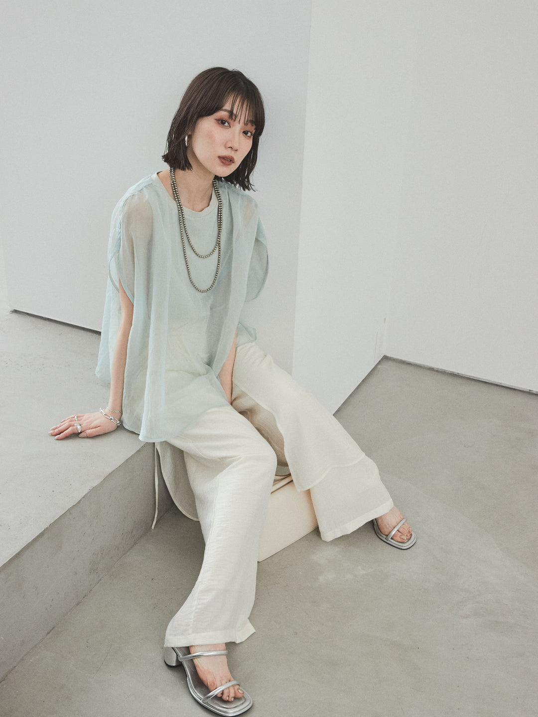 [予約]コンパクトスムースシアーレイヤードトップス/ミント