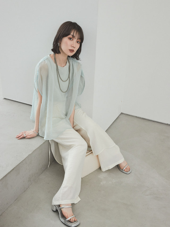 [予約]コンパクトスムースシアーレイヤードトップス/ミント