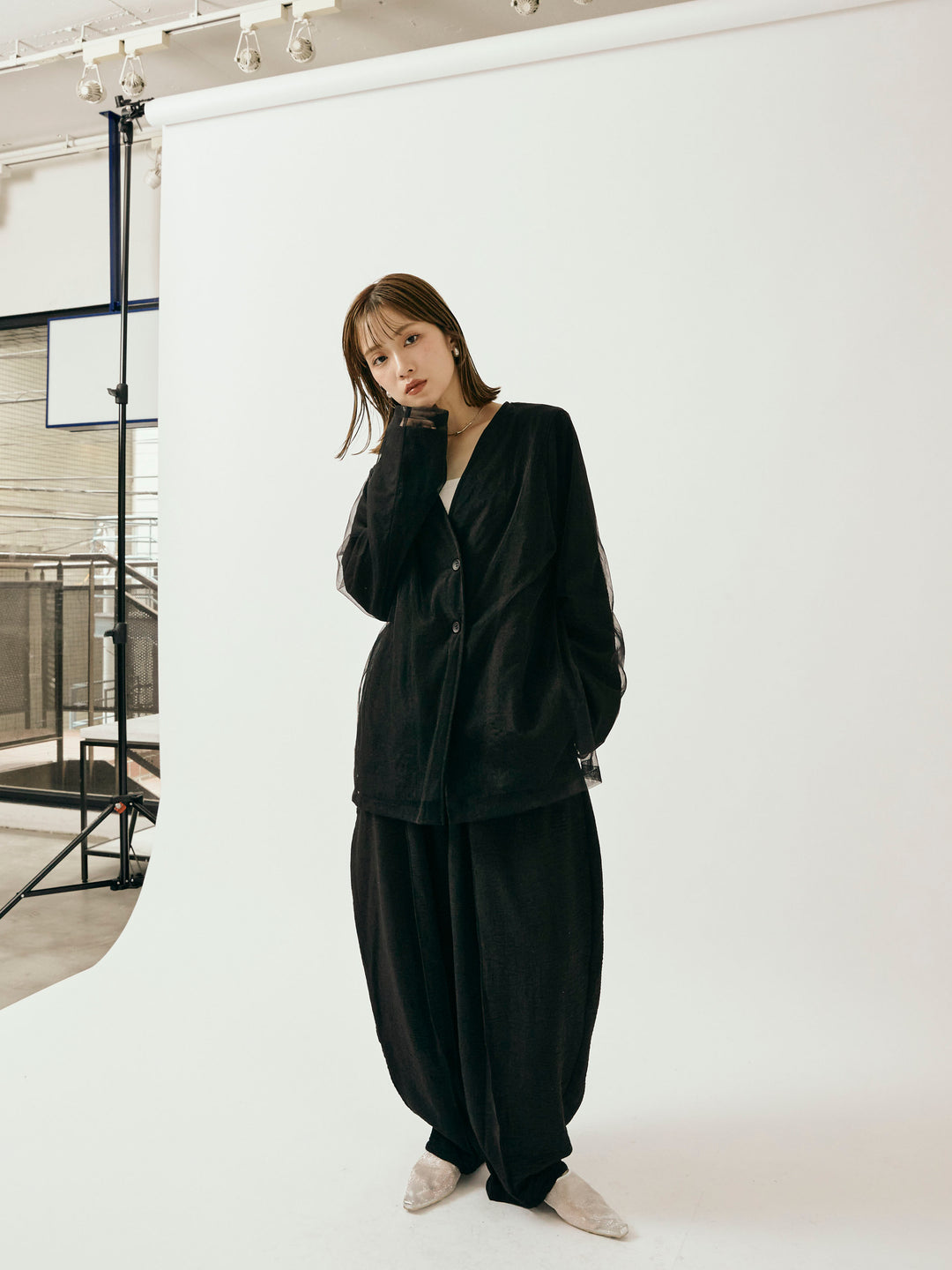 [予約]リネンライクベイカーバルーンパンツ/ブラック