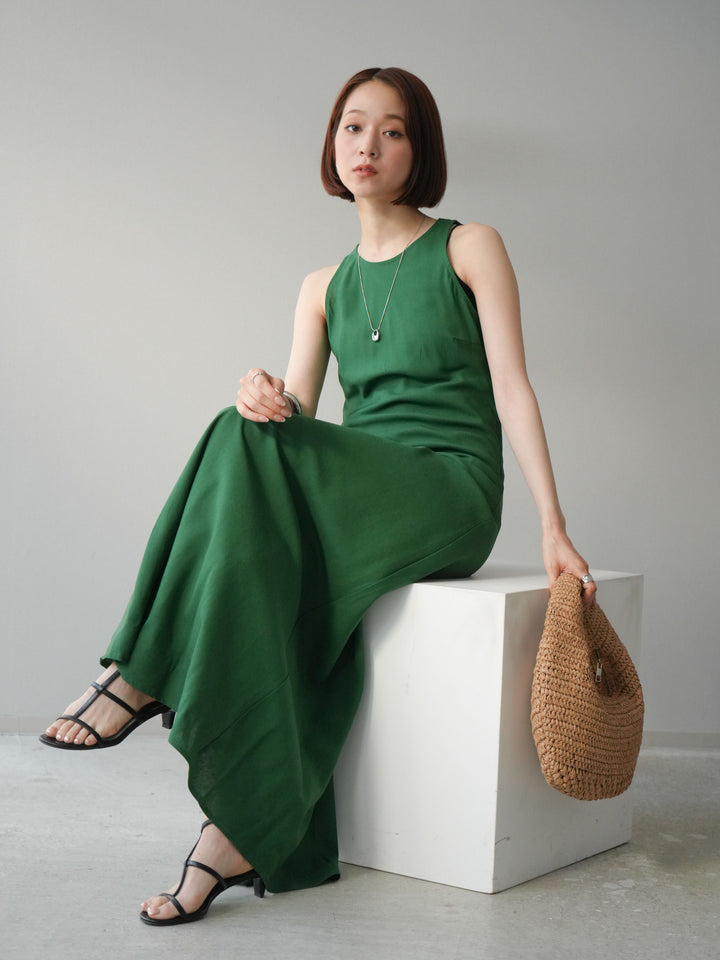 [予約]リネンタッチノースリーブワンピース/グリーン