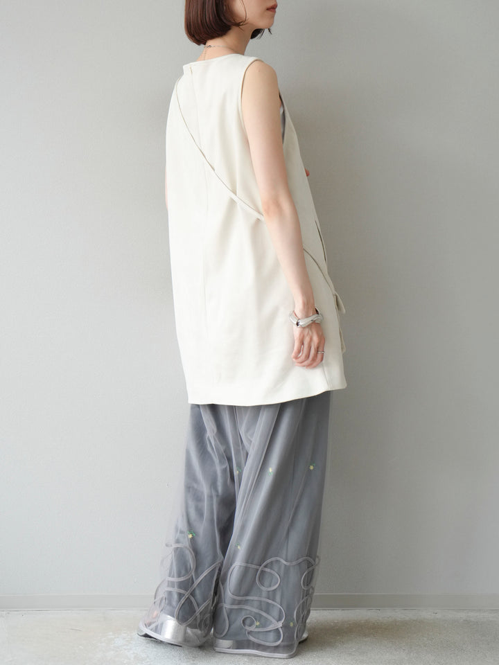 [予約]フラワー刺繍イージーパンツ/グレー