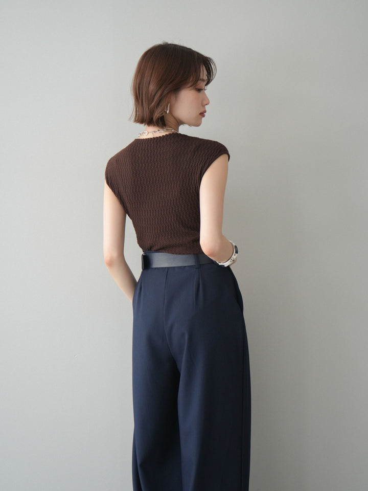 [予約]サイドシャーリングボトルネックノースリーブニットプルオーバー/brown
