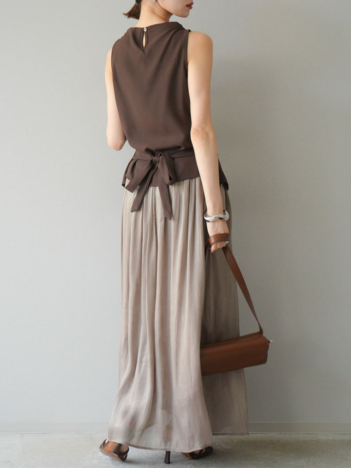 [SET]ノースリーブトップス＆シャイニーフレアスカートSET UP/(2set)