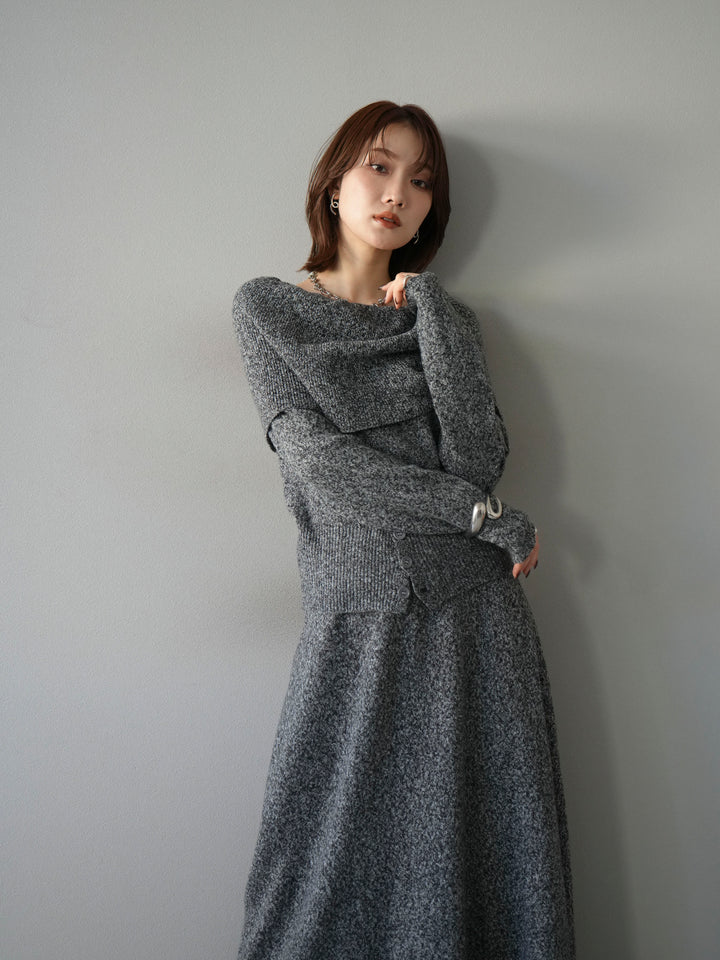 [予約]ミックスヤーンオフショルニットプルオーバー/ブラック