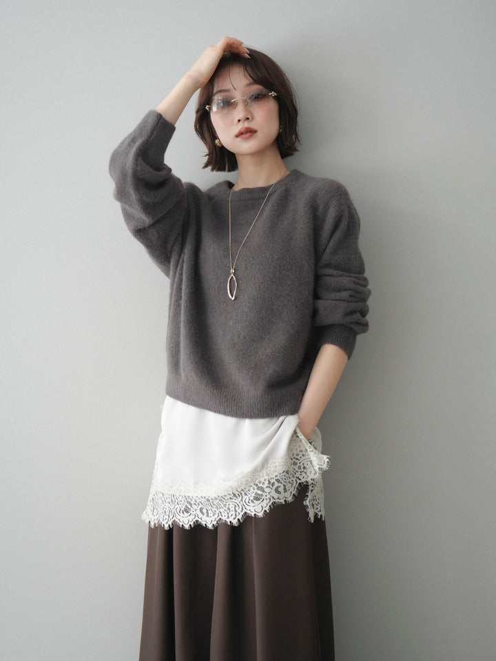 [予約]クルーネックモチモチニットプルオーバー/gray