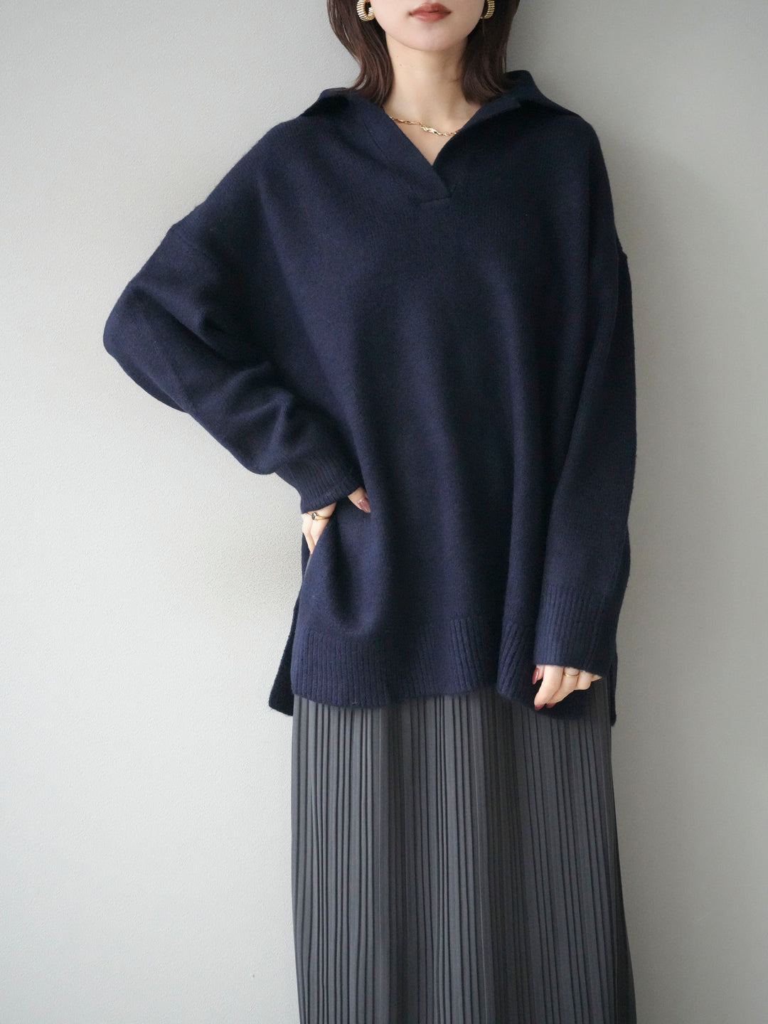 [予約]スキッパーオーバーニットプルオーバー/navy