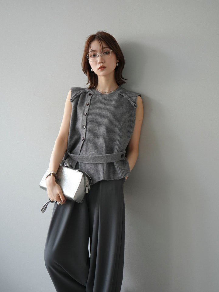 [予約]レイヤードボタンニットベスト/グレー
