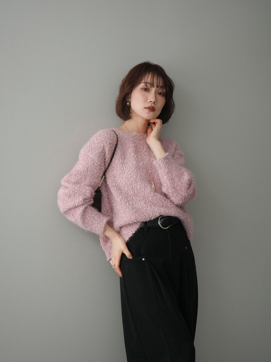 [予約]モールラメミックスヤーンニットプルオーバー/pink