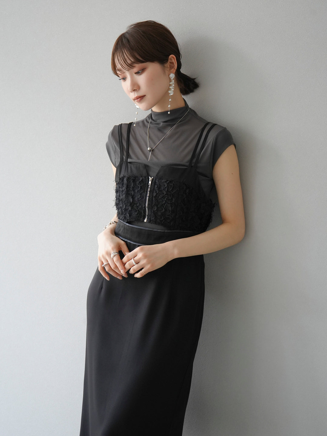 [Pre-order] Jacquard bustier design dress/Black