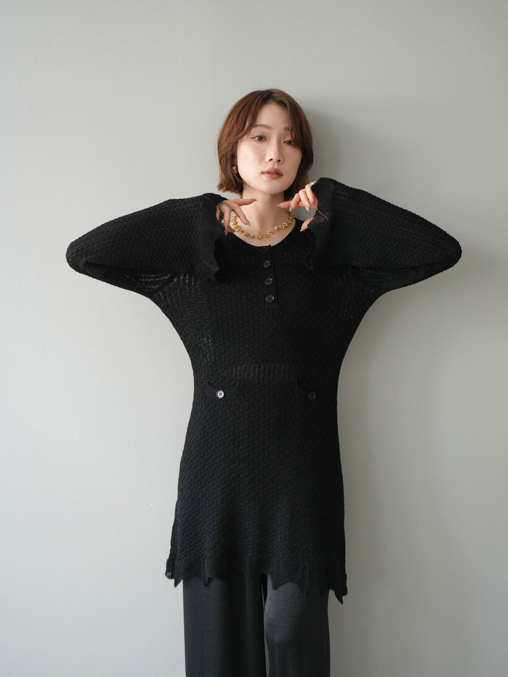 [予約]ヘンリーネックニットチュニック/black