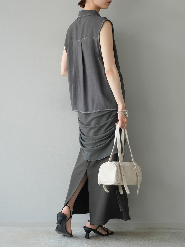 [予約]シアーレイヤードタイトスカート/チャコール