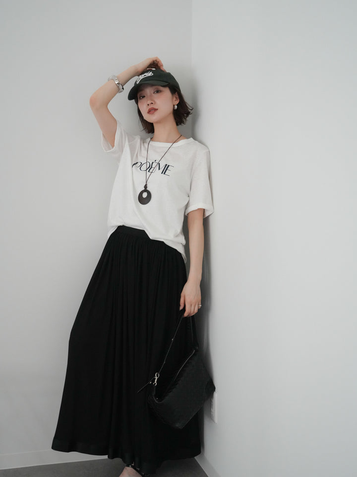 【套裝】Logo T卹配圓形項鍊+緞面滾邊薄紗喇叭裙（兩件套）