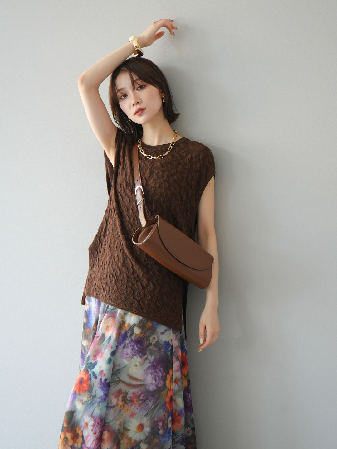 【預購】Pokopoko 無袖針織套頭衫/棕色