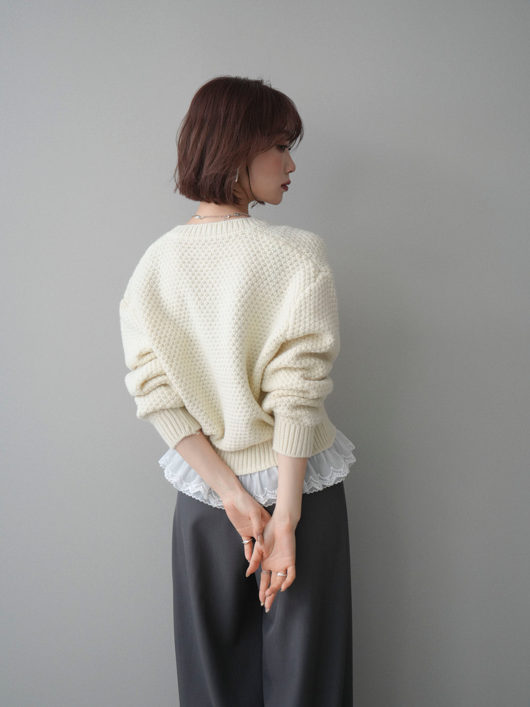 [SET]裾レースケーブルニットカーディガン+裾レースケーブルニットカーディガン(2set)