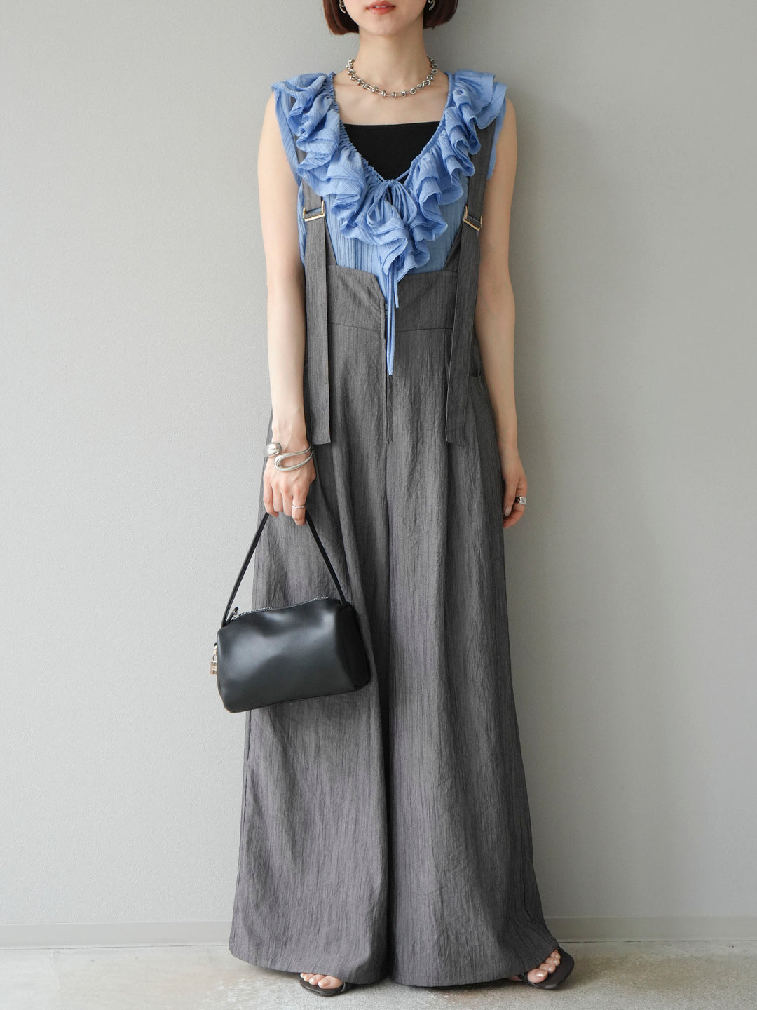 [予約]ワッシャーラッフルノースリーブブラウス/ブルー