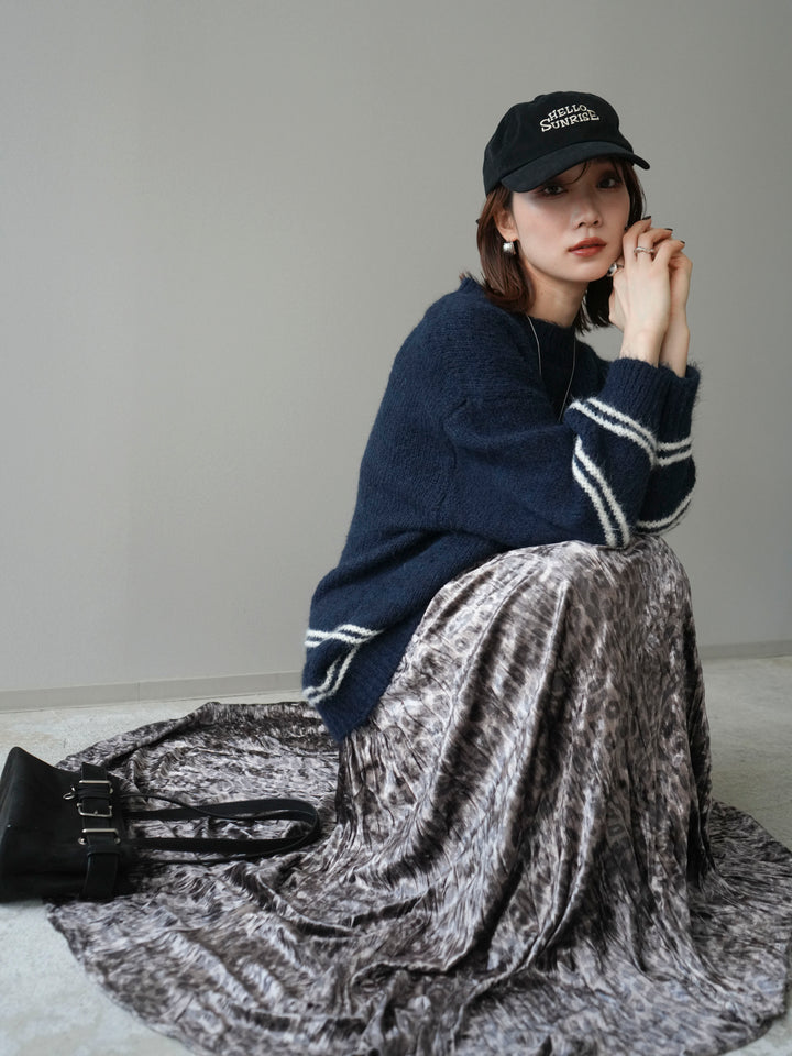 [予約]クルーネックラインボーダーニットプルオーバー/navy