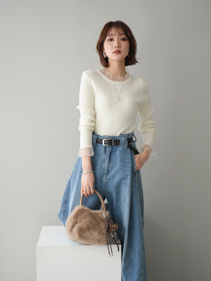 [SET]チュールドッキングリブニットトップス+選べるアクセセット(2set)