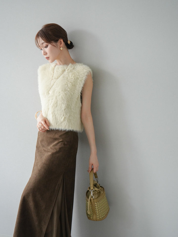 [予約]ミンクライク前後2WAYショートジレ/アイボリー