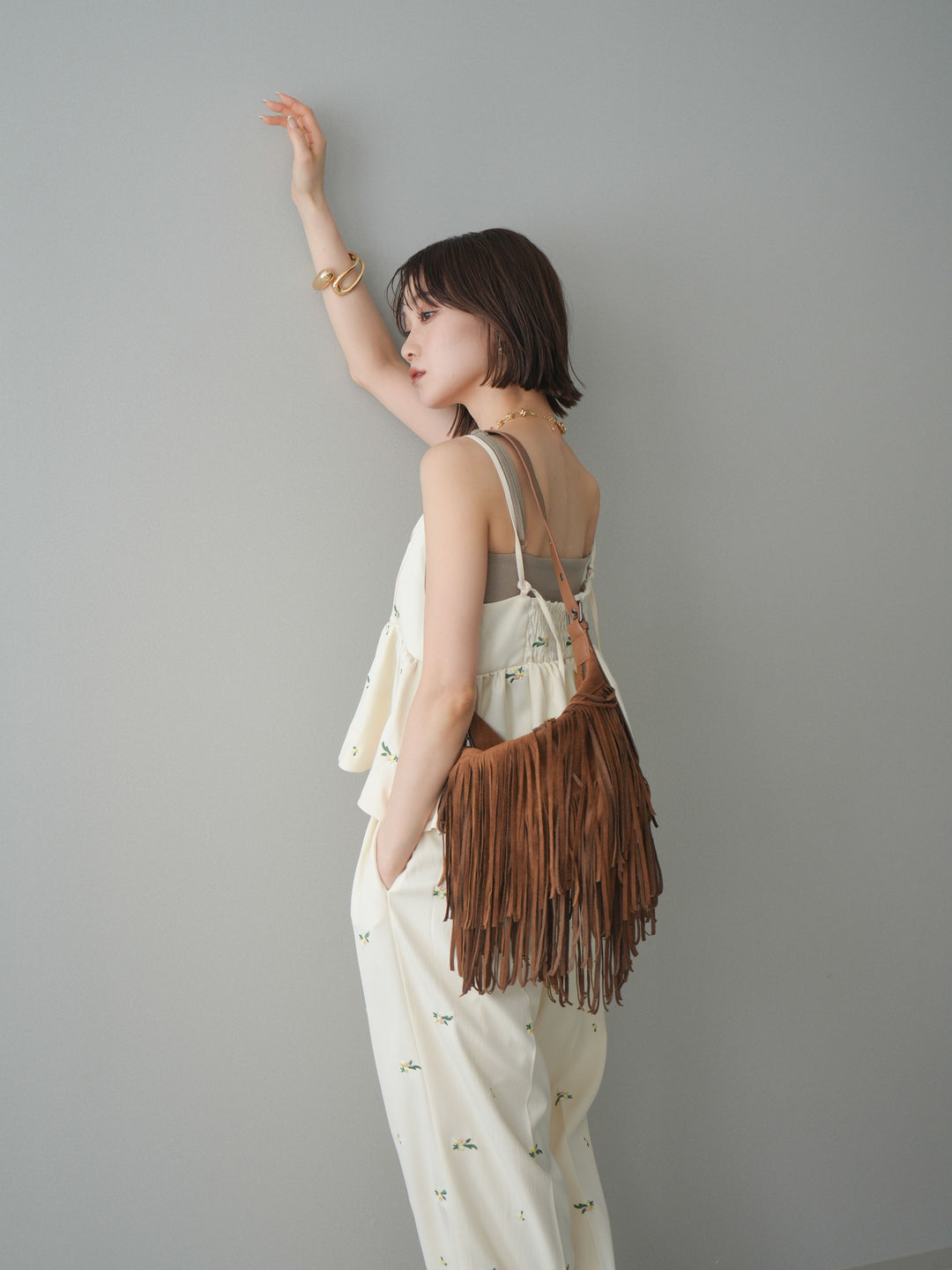 [SET]フラワー刺繍ビスチェ+フラワー刺繍タックパンツ(2set)